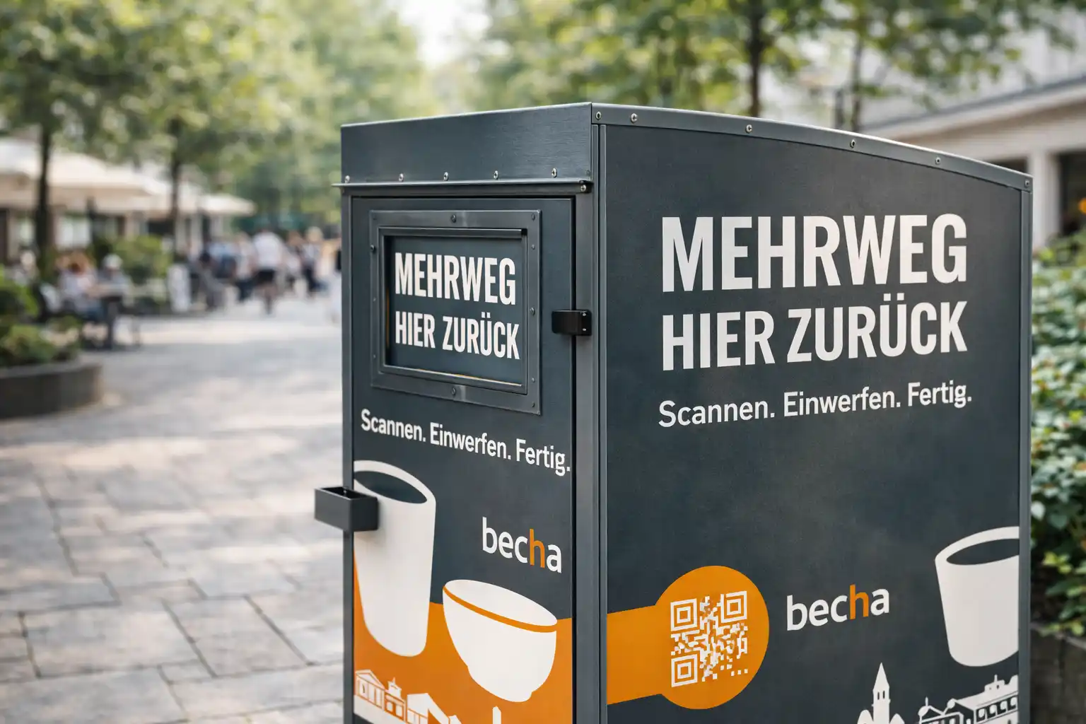 Rückgabeautomat für Mehrwegbecher und Bowls in der Stadt